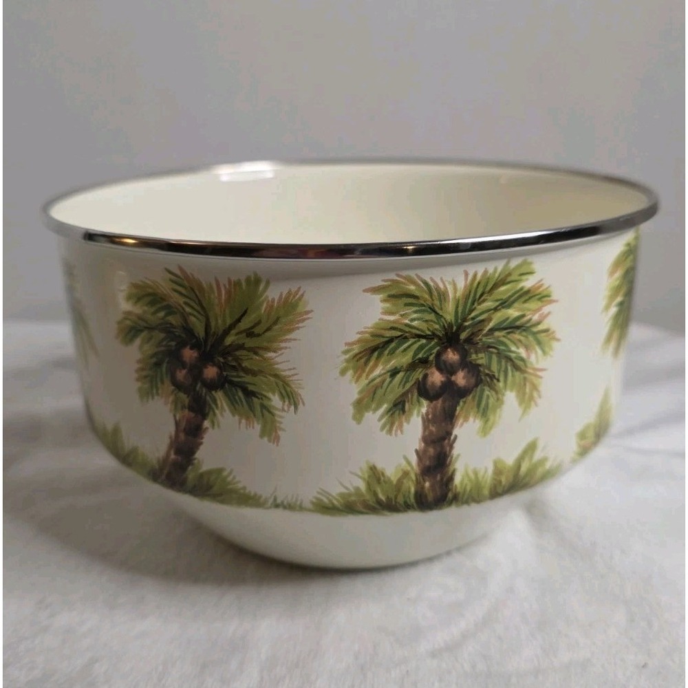 Tabletops Unlimited Enamelware PALM GROVE Vintage Bowl‎ Hand Painted